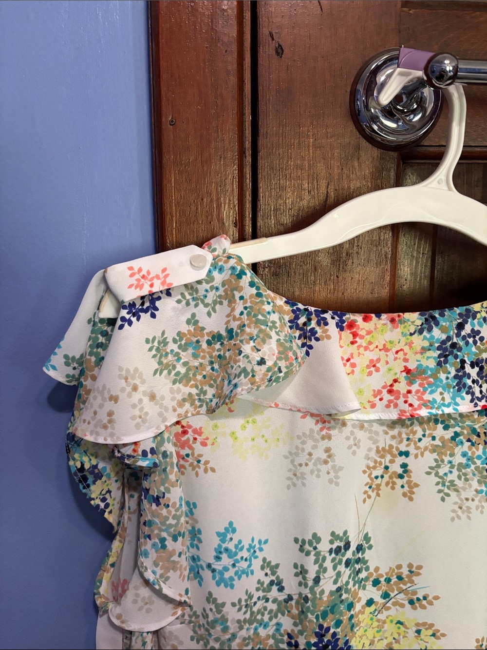 Floral Ruffle One-Shoulder Top in Multi-Color - Picture 6 of 6
